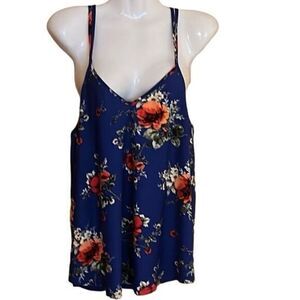 Papermoon womens top Size Large spaghetti straps bold floral blue red yellow NWT